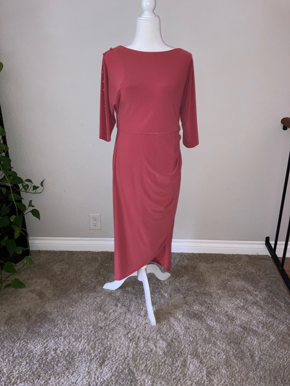 Boatneck Mauve Pink Midi Dress with Draped Tulip Skirt
